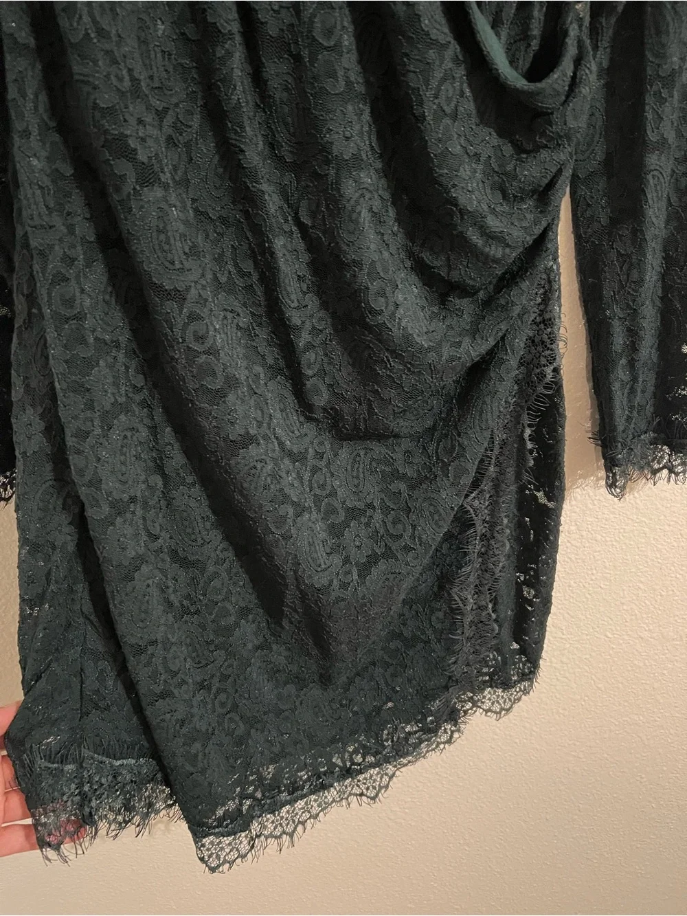 Free People Dark Green Lace Long-Sleeve Wrap Dress